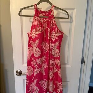 Pink and White Tropical Print Dress